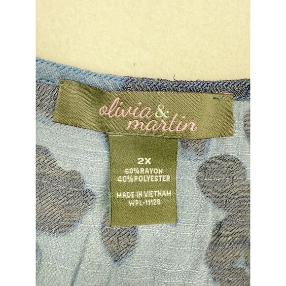 OLIVIA & MARTIN Sheer Floral Rayon Tie Bottom Top Size‎ 2X Womens Blue - Picture 4 of 6